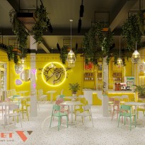 Thiết kế quán ăn vặt Gợi Nhớ Quán rực rỡ